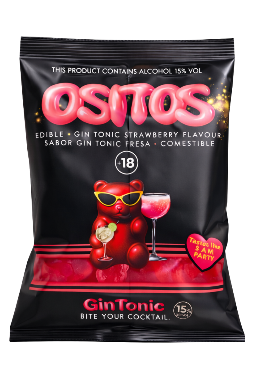 Gin Tonic de Fresa Ositos servido en vaso con hielo